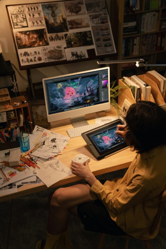 Digital artist working on concept art and illustration